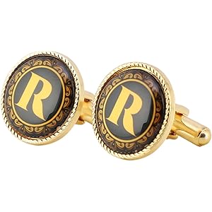 Ollera Premium Collection Name Initial Alphabet Letters Cufflinks Gift Set for Men in Wooden Box