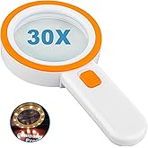 Nazano 12 LED Işıklı B&uuml;y&uuml;te&ccedil;, 30X &Ccedil;ift Cam Lens Elde Taşınabilir Aydınlatmalı B&uuml;y&uuml;te&ccedil; Okuma B&uuml;y&uuml;te&ccedil;, Yaşlılar i&ccedil;in Oku, Maden
