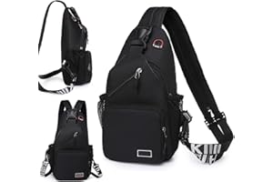 TGKYK Sling Bag, Crossbody Bag Damen mit Kopfhörerloch, Schwarz Brusttasche Damen und Herren Oxford, Kleiner Rucksack Damen, Damen Rucksack Klein, für Outdoorsport, Reisen, Einkaufen