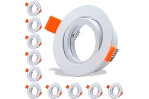 COOINJOY 10x Modern GU10 Downlights for Ceiling, Round Brushed Matt White Aluminum Frame for Recessed Ceiling Lights, Tilt Swivel Spotlight - External Dimensions: 80mm, Cut-Out Hole Size:68-80 mm