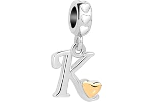 MiniJewelry Women A to Z Letters Initials Charms for Bracelets Necklaces Girls Name Alphabet with Love Heart Pendant Crystal Clear CZ