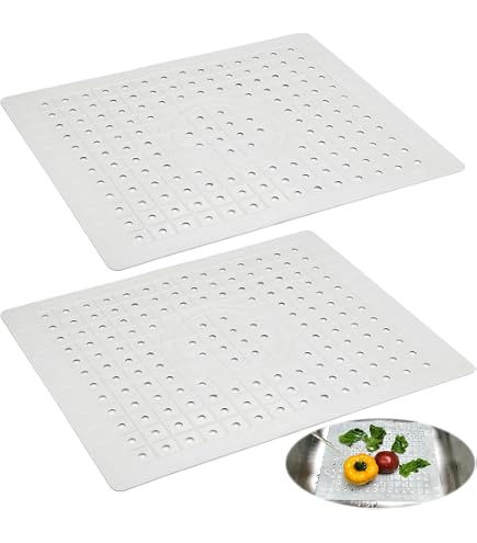 Tapis D'évier En Silicone Antidérapant, 12,4 X 10,4 Pouces, Blanc, Découpable - Protection Pour évier Cuisine/salle De Bain