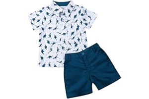 Carolilly Ensemble Enfant Garçon Eté de 2 Pièces Chemise à Manches Courtes + Shorts