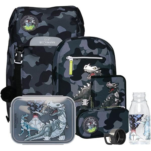 Beckmann Schulranzen Set 6-teilig – 22 Liter, Ninja Elements Design, Mit Sportrucksack Und Regenhülle