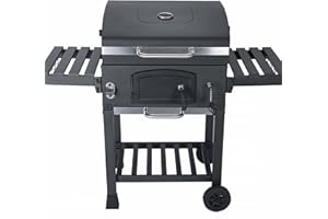 Alice's Garden Barbecue Grill Charbon de Bois - Bernard Noir - Fumoir avec récupérateur de Cendres, aérateurs, bac Charbon Ajustable et tablettes rabattables