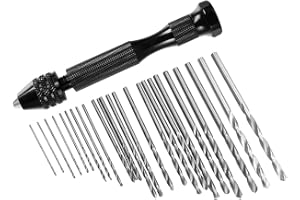 FineGood 25 st handborrsats, 24 st mini vridborrkronor (0,6-3 mm) med 1 st handtag för smycken, trä, plast