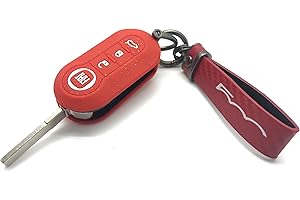 Generic Nordecco - Silicone Key Cover With Key Ring Fits For Fiat 500 500L LOUNGE ABARTH GRANDE PUNTO BRAVA PANDA STILO LINEA (Red Glitter Case + Red KeyRing)