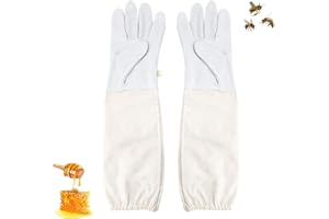 ZMDMAH Gants d'apiculteur blancs en cuir de chèvre, gants d'apiculteur, résistants aux perforations, adaptés aux hommes, femmes et enfants, accessoires d'apiculture, gants d'apiculture, gants