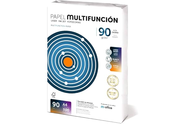 m-office - Folios A4 90g 100 hojas, Papel Multiusos para Impresora, para Impresoras Laser y de Inyección, Fotocopiadora, Fax, Uso Oficina y Material Escolar, Paquete de Folios (100 Hojas 90g)