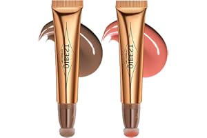 ‎BEAUTY SEARCHER Flüssige Kontur Beauty Wand, Gesichts Highlighter und Bronze Stick mit Kissen Applicator befestigt, Schimmer lange anhaltende seidige Creme Gesicht Highlighter Bronze Make-up Stick #2PCS (01-02)