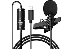 YOTTO Micrófono de Solapa Lavalier Conector Omnidirectional Condensador Micrófono 6.5M de Video Audio para iPhone iPad iOS micrófono para Grabación Entrevista Videoconferencia Podcast