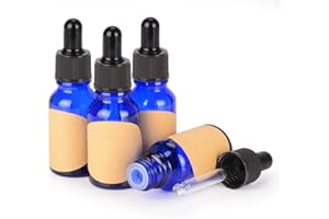 stonylab 15 ml (0,5 oz) 4-Pack Flacon Compte-gouttes en Verre, Bleu Flacon en Verre Vide avec Compte-gouttes en Verre Conique, Bouchon Interne et Étiquette pour Huiles Essentielles Fragrances