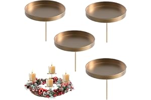 FOX·BUNNY Adventskranz Kerzenhalter,8cm Bronze Adventskerzenhalter Metall Kerzenleuchter 4 Stück, für Adventskranz Weihnachten Kerzenteller Mit Dorn