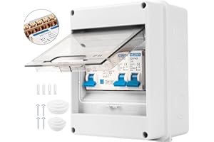 SHULLTJI Consumer Unit 2 Way IP65 Protection Consumer Unit Circuit Breaker Consumer Unit Anti-Leakage Fuse Box for Garages, Caravans, Workshops 40A 30mA RCD 2MCB 6A+16A