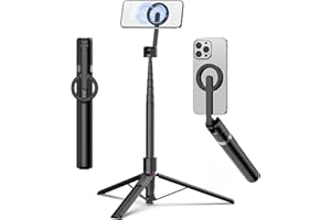 TONEOF 173cm Trípode Magnético para Movil Palo Selfie, Soporte Magnético de Aluminio-Teléfono Giratorio de 360°, Trípode Viaje Retráctil con Anillo Metálico&Control,Kits de Vídeo para Teléfonos-Negro
