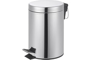 Novel Solutions Innoteck Essentials Round Stainless Steel Pedal Bin 3L Dustbin Size 26x17cm for Kitchen and bathroom, Chrome, 3 Litre
