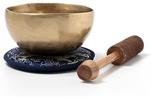 Tibetische Klangschale I ca. 200 g I für Meditation, Yoga, Achtsamkeit, Grundschule, Kindergarten I Inkl. Klöppel/Pad I Handgeschmiedet I Fair Trade aus Nepal