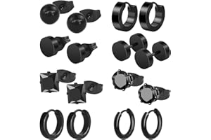 Bohoray 8 Paar Edelstahl Ohrringe Herren, Edelstahl Hypoallergen Ohr Piercing, Ohrstecker Herren Ohrringe Set, Kommt mit Einer Schwarzen Zubehörbox für Männer Damen Unisex