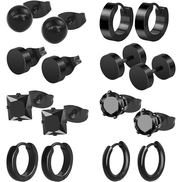 4 Paia Orecchini Cerchio Acciaio Inox - Nero/Argento Per Uomo E Donna - Foto 3