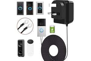 XZGm Transformateur d'alimentation de sonnette 24 V 500 MA, AC230-240 V vers AC24 V, compatible avec sonnette visuelle et thermostat (avec câble d'extension de 8 m) Noir