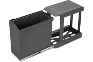 EMUCA - Contenedores de reciclaje para cocina, Cubos de basura bajo fregadero 1x30L, fijación inferior y extracción automática, Acero y Plástico, Gris antracita