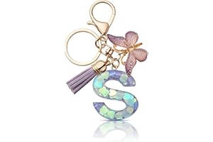 CHUQING Porte-clés avec lettre porte-clés fille initiale cadeau femmes porte-clés papillon, violet
