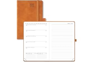 POPRUN Agenda de Poche 2025 A6 Semainier D'août 2024 à déc 2025 Scolaire - Couverture Souple à, Papier Certifié 80 g/m², Boucle de Stylo Autocollante, Petit Format 16 x 10,5 cm, Marron