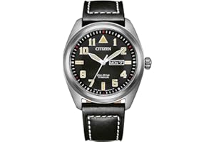 Citizen Męski analogowy zegarek Eco-Drive ze skórzanym paskiem BM8560-29E, Czarny (Black), bransoletka
