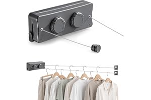 Utdragbar tvättlina, 2 x 5,1 m rep i rostfritt stål, tvättlina, utdragbar vägg, justerbar spännknapp för extra stöd, anti-ska