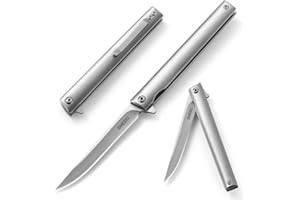 Omesio couteau pliant, petit, léger, couteau de poche tranchant pour l'extérieur, couteau de poche pour homme, avec Fourreau, idéal pour le camping et les voyages (couleur miroir argenté)