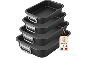 AKITAInk Set 4 Teglie Antiaderenti 20-25-30-35 cm | Acciaio al Carbonio, Cottura Uniforme, Bordo Alto, Lavabili in Lavastoviglie, Senza Grassi per Pizze e Torte Made in Italy