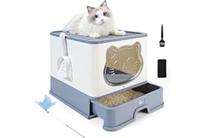 HelloMiao Lettiera completamente chiusa con coperchio, tipo di cassetto, deodorante, Cat Litter Box grande, pieghevole, con pala di plastica adatta per animali domestici