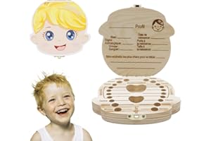 CRITIVE-SHOP Boîte à dents pour enfants, boîte de rangement pour dents de bébé Sauvegarder dans une boîte de rangement en bois Boîte à souvenirs à feuilles caduques personnalisée