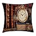 Produktbild GONIESA Antique Throw Pillow Cushion Cover Nostalgic Classic Pocket Watch on The Background of Old Books Dated Archive Photo, Decorative Square Accent Pillow Case, 18x18 Inch/45cmx45cm, Multicolor