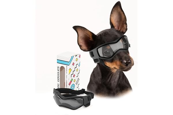PETLESO Small Breed Dog Goggles, Sunglasses with UV Protection for Outdoor Riding & Driving, Black