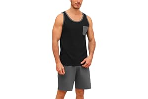 Uniexcosm Pijama Hombre Corto Verano Conjunto de Pijama Hombre Ropa de Dormir de Algodón Camisetas Tops de Sin Mangas y Pantalones Cortos Ropa de Dormir