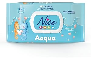NICE COSMETICS Nice Baby Acqua Salviette per Cambio Pannolino, con il 98% di Acqua ed Estratto di Aloe, Dermatologicamente Testate, Confezione da 72 Salviette