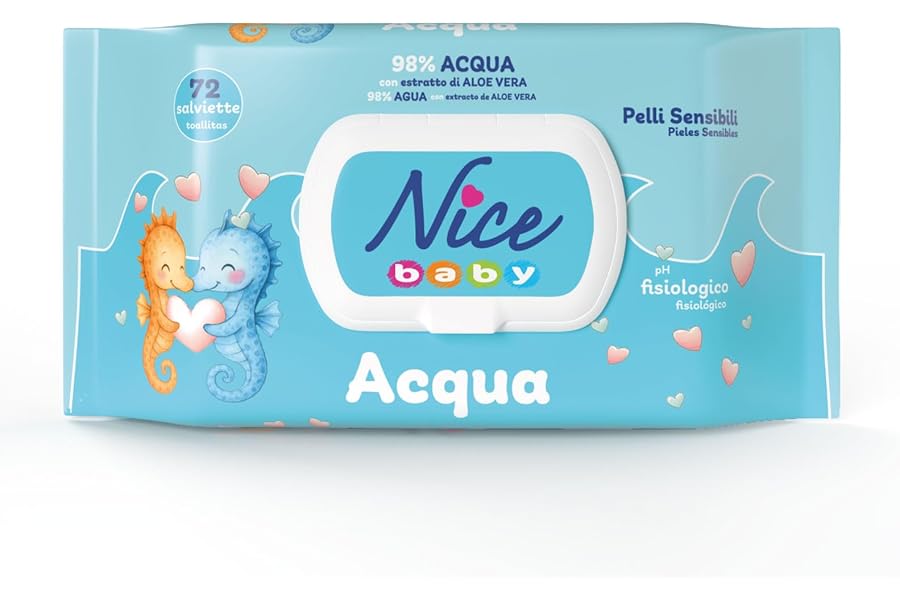 Nice Baby Water Nappy Changing Wipes, with 98% Water and Aloe Extract, Dermatologically Tested, Pack of 72 Wipes