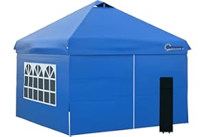 Outsunny Pavillon 3x3m Faltpavillon 4 Seitenwände mit Fenster Tür Festzelt Gartenzelt Pop-Up-Pavillon inkl. Heringe Abspannseile Tragetasche Metall Oxford Blau