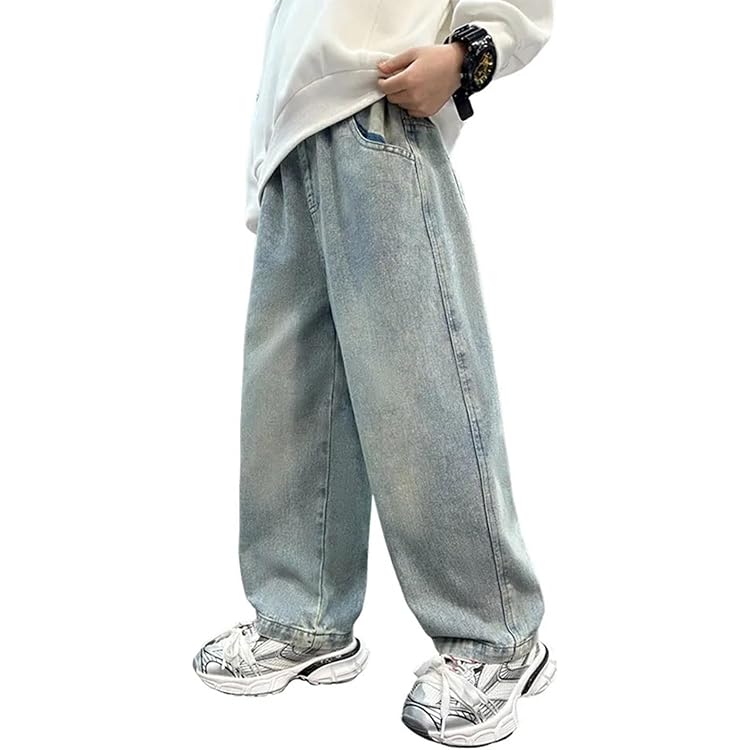 Jean Baggy Pour Garçon - Coupe Droite, Taille élastique, Décontracté - Taille 13-14 Ans, Couleur Bleu Ciel - 9