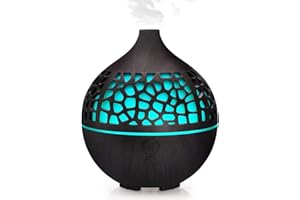 Bigqin Diffusore di Oli Essenziali (180 ml), Diffusore di Aromi Ultrasuoni Umidificatore con Luce LED a 7 Colori per Loiingredienta, Yoga, Spa e Camera da Letto - Venatura Legno Scuro
