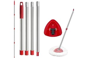 CENGXING Red Spin Mop Head Base with 4 Section Handle Compatible with Vileda Spin Mop Heads 30"" to 58"" Fits Vileda EasyWring 1 Tank Spin (Not Include Mops Head Cloth)