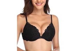 Deyllo Women’s Push-Up Bra, with Lace, Comfortable Padded Underwired Bra, Lifts and Enhances by One Cup Size