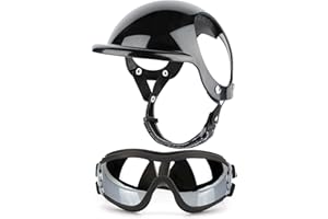 Kasmole Gafas Sol y Casco para Perros | Gafas para Perros con protección UV para el Viento y el Polvo Engranaje Ajustable para la Cabeza Mascotas - Proteger la Cabeza tu Mascota