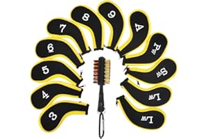 "N/A" 13 Pcs Golf Iron Head Cover with Golf Club Brush,Number Print Golf Iron Covers with Long Zipper Neck,Golf Iron Protector Wedge Headcovers,for Nike,Callaway,Taylormade,Titleist