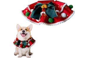 COSIESNEST Świąteczna obroża dla zwierząt domowych, Śliniaki dla szczeniaka z kolorowymi pomponami i kokardkami, kostium bożonarodzeniowy, szalik dla zwierząt domowych, akcesoria na ubrania dla zwierząt, pies