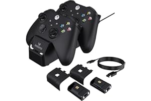 DRAGON SLAY Dual Controller Charging Dock Charge Station with 2 x High Capacity Rechargeable 1100mAh Battery Packs and Battery Doors for Xbox Series X/S Controllers LED Charge Status USB Powered Black
