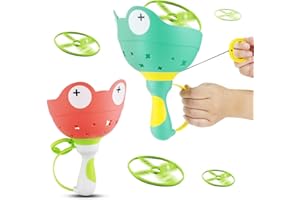 Cragmut 2 Stück Frosch Propeller Spielzeug Kinder, Flying Disc Launcher mit 12 Scheiben Outdoor Spielzeug Kinder Ab 3 Jahren für Kinder ab 3 4 5 6 Junge Mädchen Geschenke