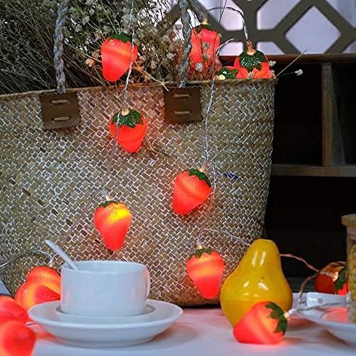 Preisvergleich Produktbild 3M 20LED Erdbeeren Lichterkette Batteriebetriebene Weihnachtliche mit Lichterkette Warmweiß - Transparente Stern für Party Deko, Garten Deko, Weihnachten, Hotel, Fest Deko,Hochzeit, Geburtstag …