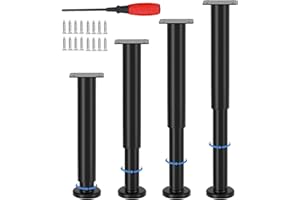 EURXLQ 4 Nóżki Meblowe,Nóżki Regulowane Nóżki do Mebli Antypoślizgowy,Pogrubione Nóżki Szafy,Nogi Meblowe do szafy,Stołu,Sofy,łóżka ze śrubami,śrubokręte (Czarny, 25-42 cm)